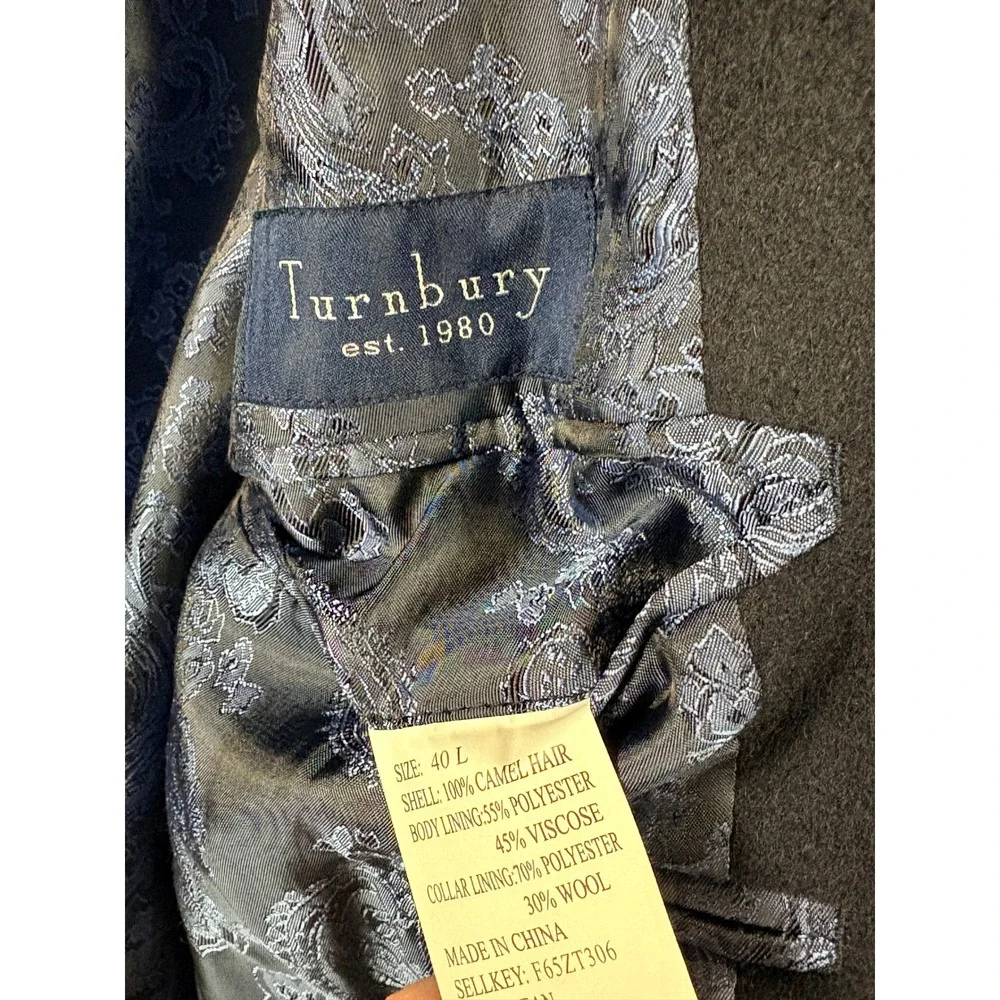 Turnbury Mens 40L Navy Blue 100% Camel Hair Blazer Sport Coat Paisley Lined NICE